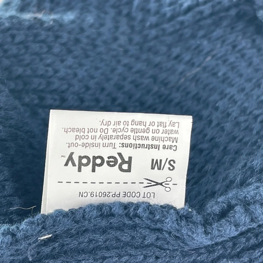 Reddy Dog Blue Gray Knit Beanie Hat with Ear Flaps and Drawstring S/M - Picture 3 of 4